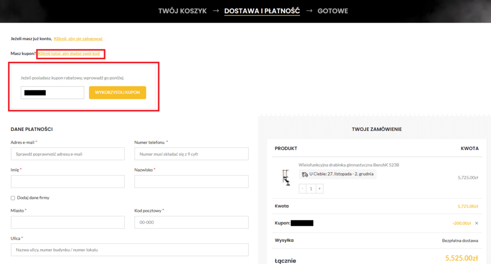 Zamówienie kupon